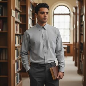 Stafford Mens 16 32/33 Wrinkle Free Shirt Broadcloth Blue Mini Print Preppy‎